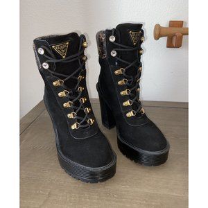 Guess Kelyna Black Combat & Lace-up Boots Shoes 8 Medium (B,M) BHFO 6428
